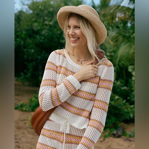 l*space Sweaters - L*space Open Knit Stripe On The Horizon Sweater Crop Top Size Small Cover Up